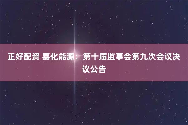 正好配资 嘉化能源：第十届监事会第九次会议决议公告